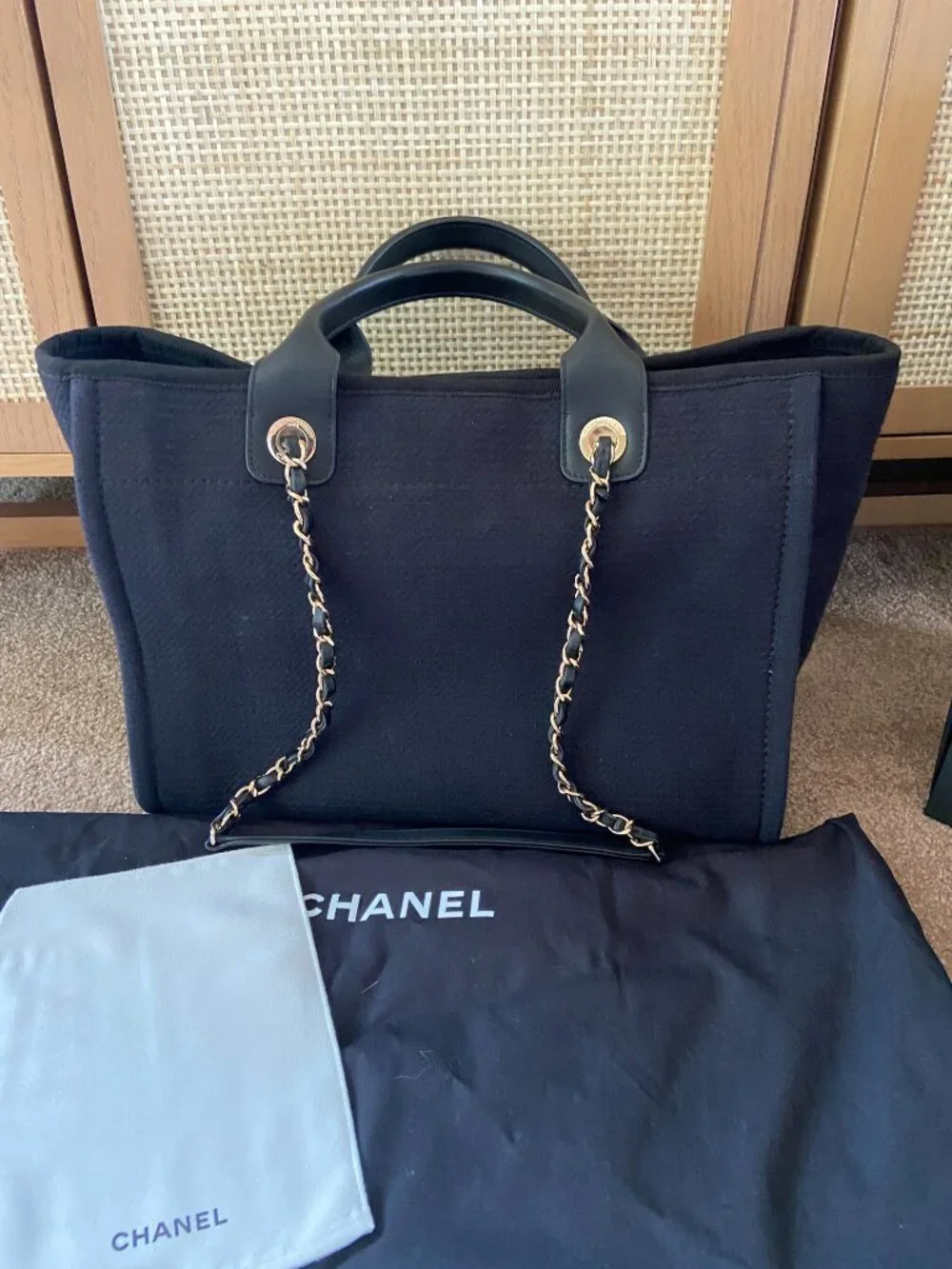 Chanel Large Deauville Shopping Tote Navy/Black BOX/DUST BAG